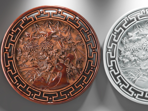 Chinese-style flower and bird wood carving