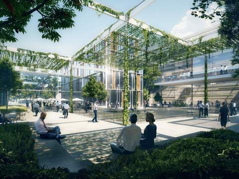 Modern office park atrium landscape