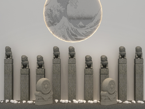 Neo-Chinese Style stone pillar sculpture free