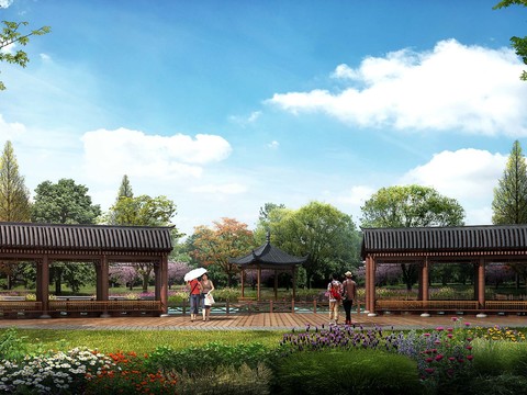 chinese style park gazebo pavilion psd