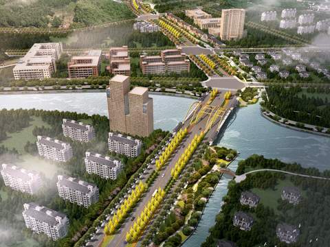 modern residential building exterior road bridge bird's eye view psd