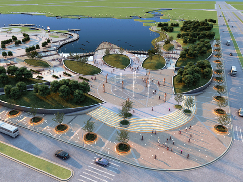 Modern park landscape bird's-eye view planning
