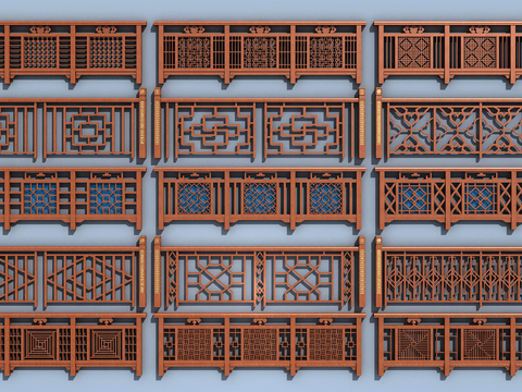 Chinese style solid wood lattice railing guardrail handrail