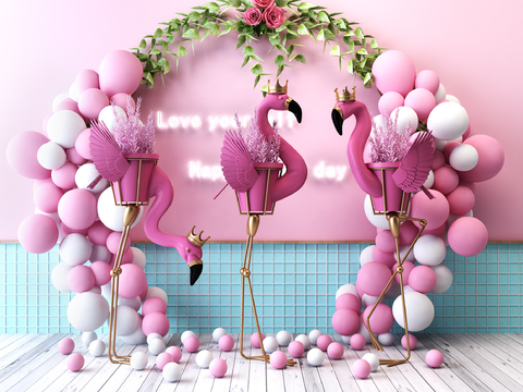 Modern Internet Red Flamingo Balloon Potted Plant Decoration Ornaments