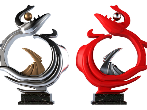 Modern Dragon and Phoenix Abstract Sculpture Ornaments