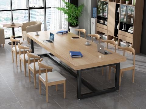 Nordic Solid Wood Conference Table and Chair Free