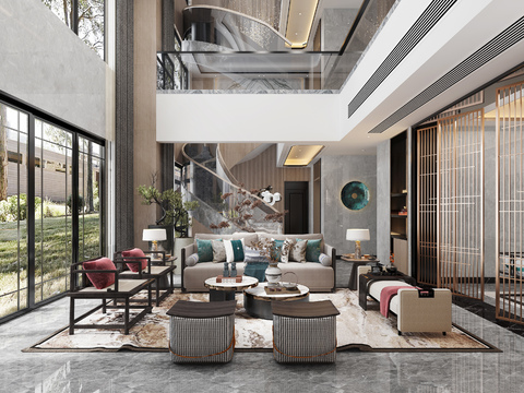 Neo-Chinese Style Affordable Luxury Style Villa Lobby