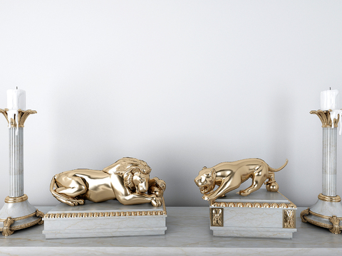 Modern Metal Lion Tiger Sculpture Ornaments