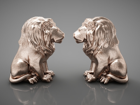 Modern bronze lion sculpture