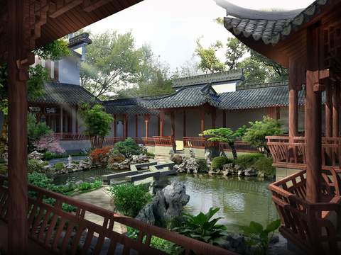 Chinese Pavilion Landscape psd