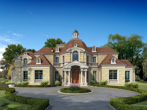 European-style single-family villa appearance psd