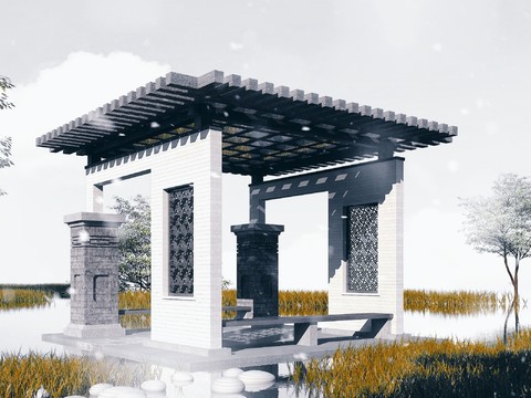 Neo-Chinese Style gallery landscape pavilion sketch