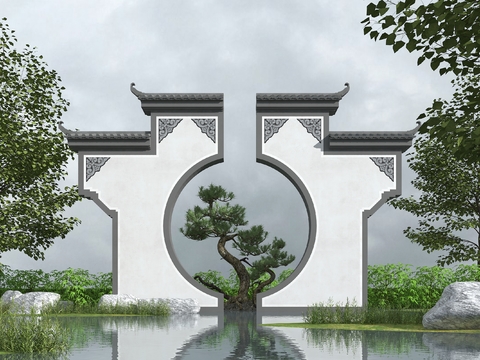 New Chinese Moon Door Landscape Wall Sparkies