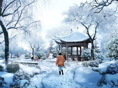 new chinese pavilion park snow psd