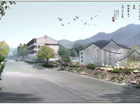 Neo-Chinese Style garden landscape psd