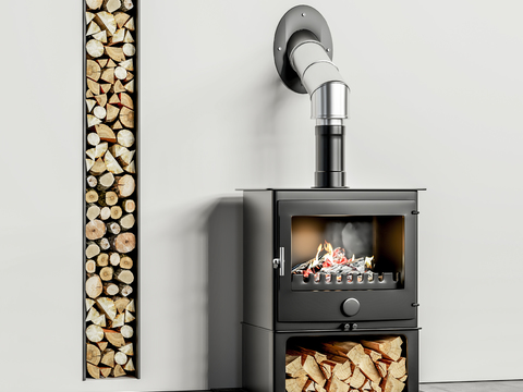 Modern Fireplace Firewood Pile