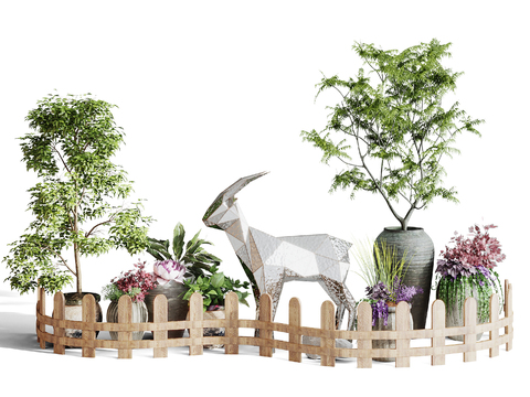 Modern Green Planting Antelope Sculpture Small Scene