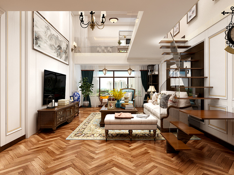 New Chinese Villa Living Room Dining Room Free