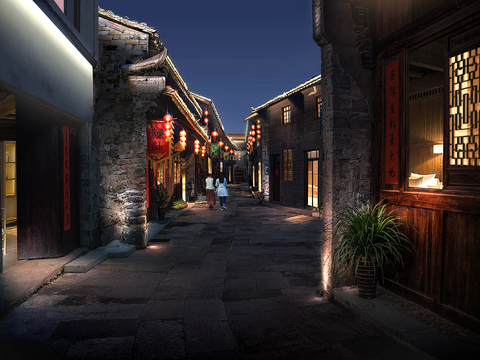 chinese ancient street night scene psd