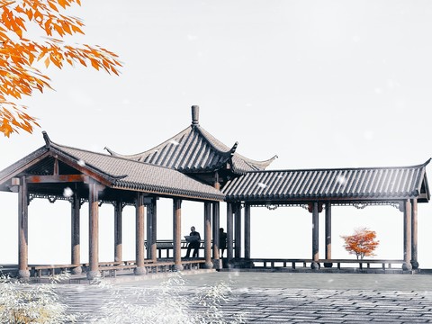 Chinese-style ancient building gallery pavilion