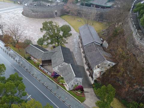 Neo-Chinese Style commercial building appearance bird's eye view psd