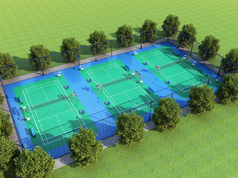 Modern outdoor tennis court bird's eye view