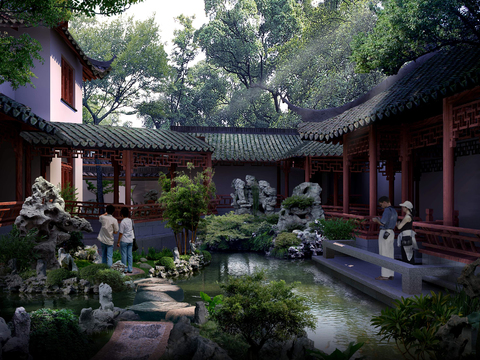 Neo-Chinese Style pavilion park landscape psd