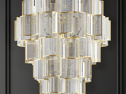 Modern metal grid multi-layer chandelier