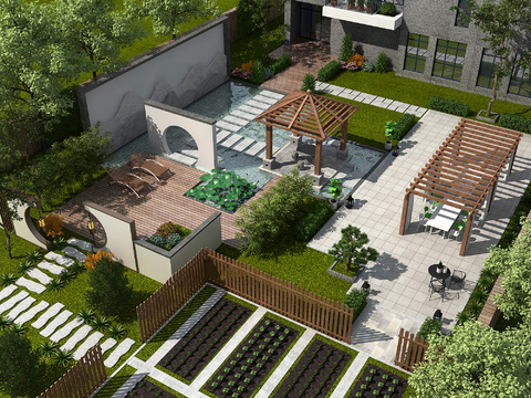 New Chinese Villa Courtyard Garden