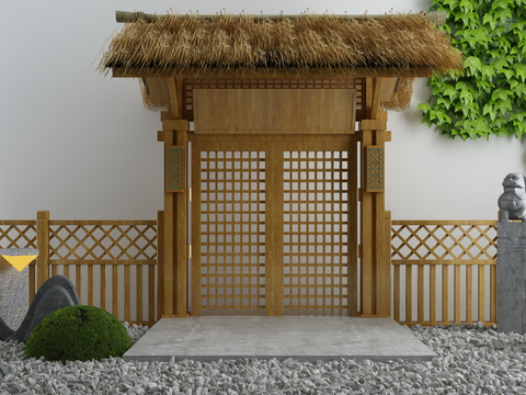 Natural wind farmhouse thatched door fence sketch