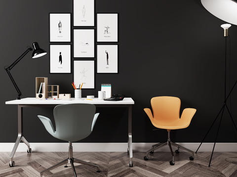 Modern office desk and chair stationery floor lamp combination