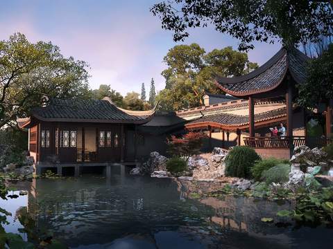 chinese garden landscape psd