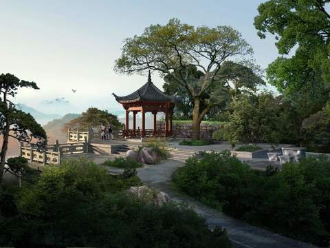 new chinese pavilion mountain landscape psd