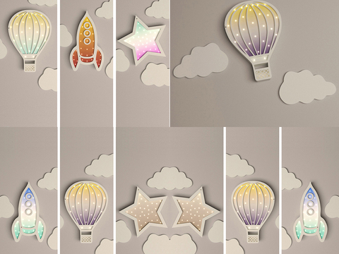 Modern Rocket Hot Air Balloon Children's Wall Lamp