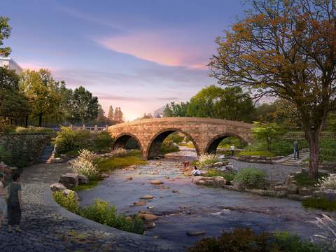 modern corridor bridge trestle lakeside landscape psd