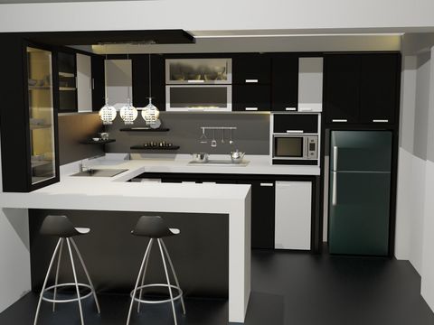 Modern minimalist black and white open kitchen free