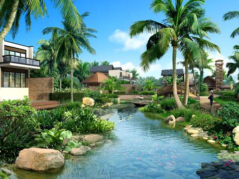 southeast asia resort villa area landscape psd