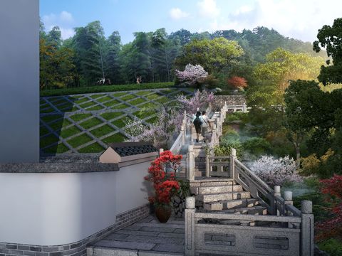 Neo-Chinese Style bridge landscape psd