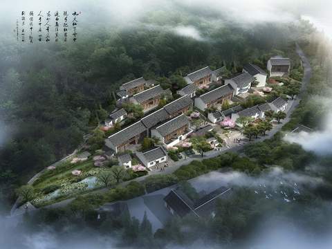 new chinese village bird's eye view psd