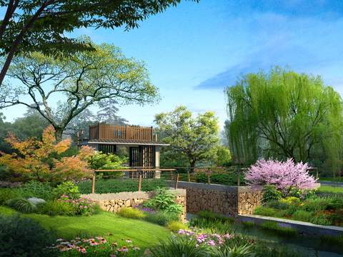 Neo-Chinese Style park landscape psd