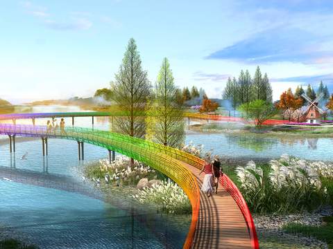 modern wetland bridge landscape psd