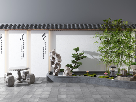 Neo-Chinese Style garden rockery bamboo landscape sketch