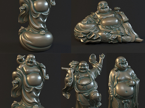 Chinese Maitreya Buddha Sculpture Combination