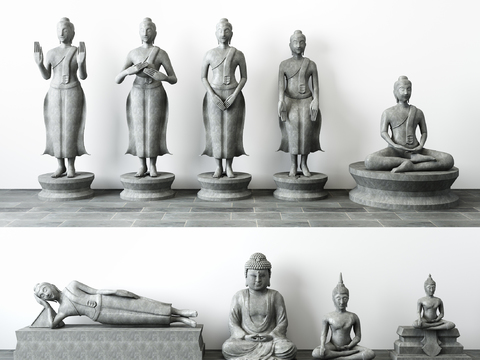 Modern Stone Buddha Sculpture Combination