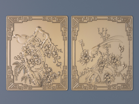 Chinese-style flower and bird metal relief