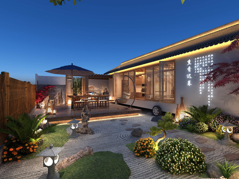 New Chinese Homestay Courtyard Night View