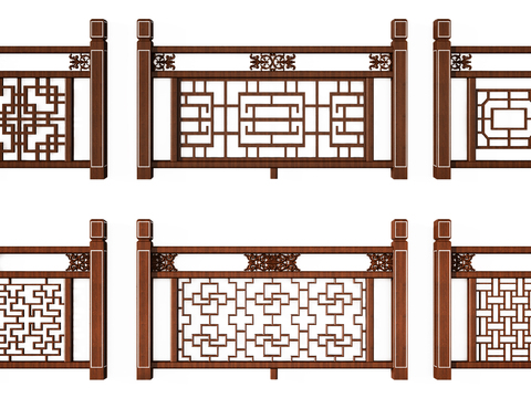 Chinese style solid wood lattice railing combination