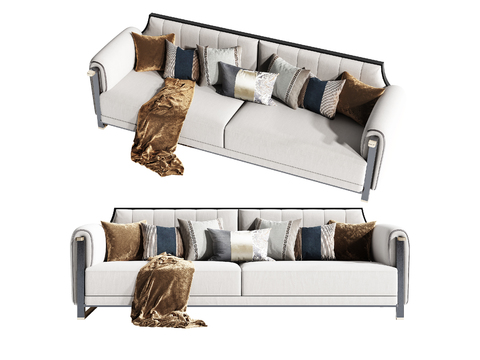 New Chinese-style fabric double sofa