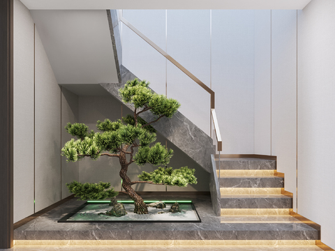 Modern staircase pine landscape