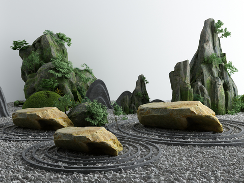 Neo-Chinese Style garden rockery landscape sketch